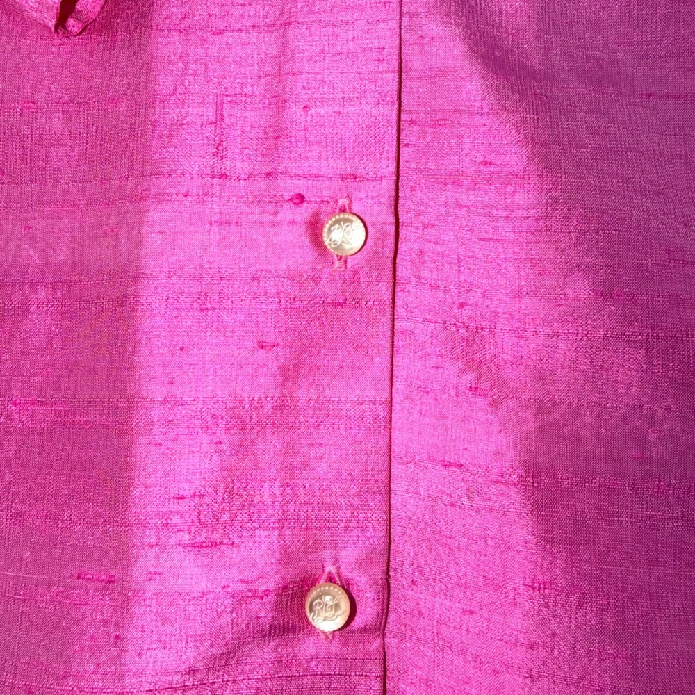 Lauren Ralph Lauren Silk Blouse Womens L Pink Shantung 3/4 Sleeve Button Career - Picture 4 of 10